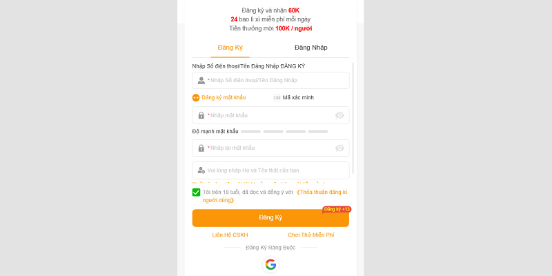 Biểu mẫu đăng ký tài khoản hợp lệ.